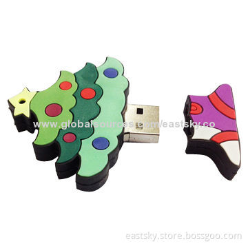 Christmas tree-shaped USB, made of soft PVC material, OEM orders are welcomeNew
